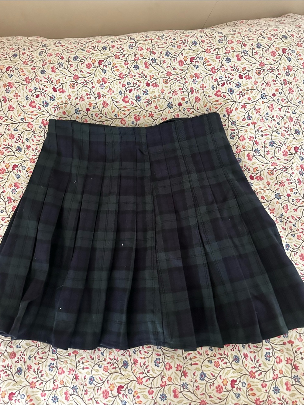 Brandy Melville Black and Dark Green Plaid Pleated Mini Skirt